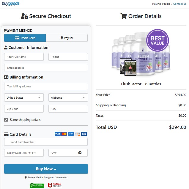 Flush Factor Plus order page